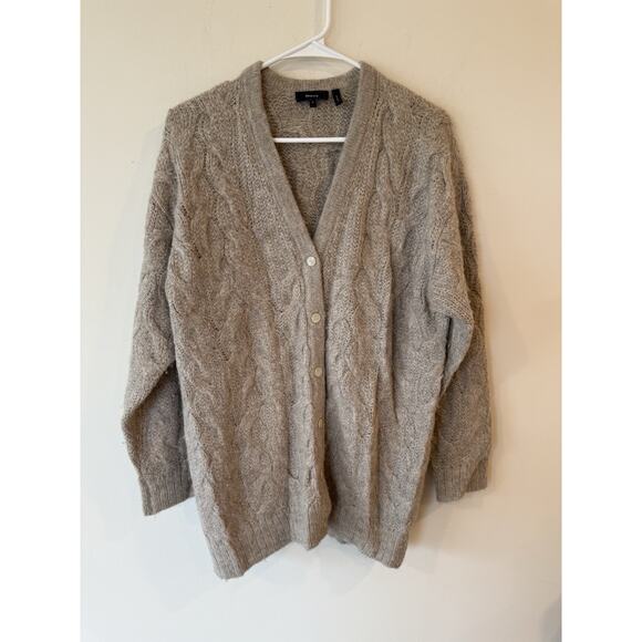 Theory Alpaca Soft Cable Knit Cardigan Sweater Beige Size Petite XS Grandpacore